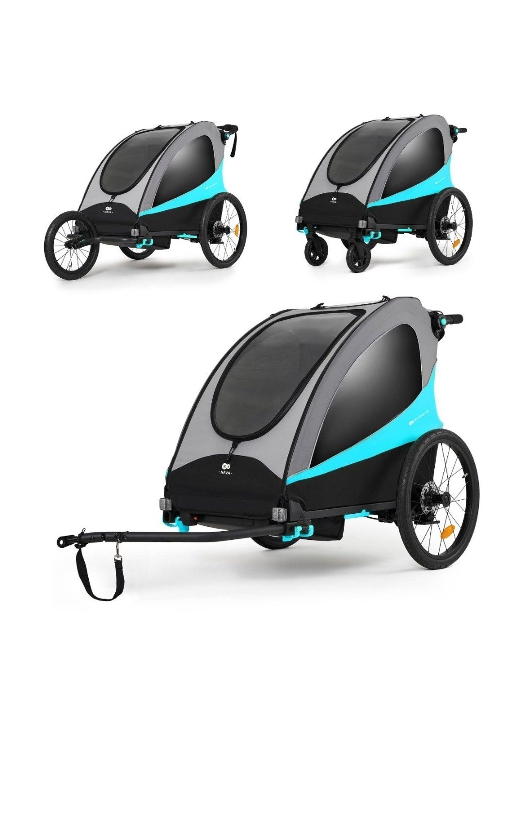 Remorque vélo NAVA 3 en 1 - remorque, poussette et jogger, 1 ou 2 enfants