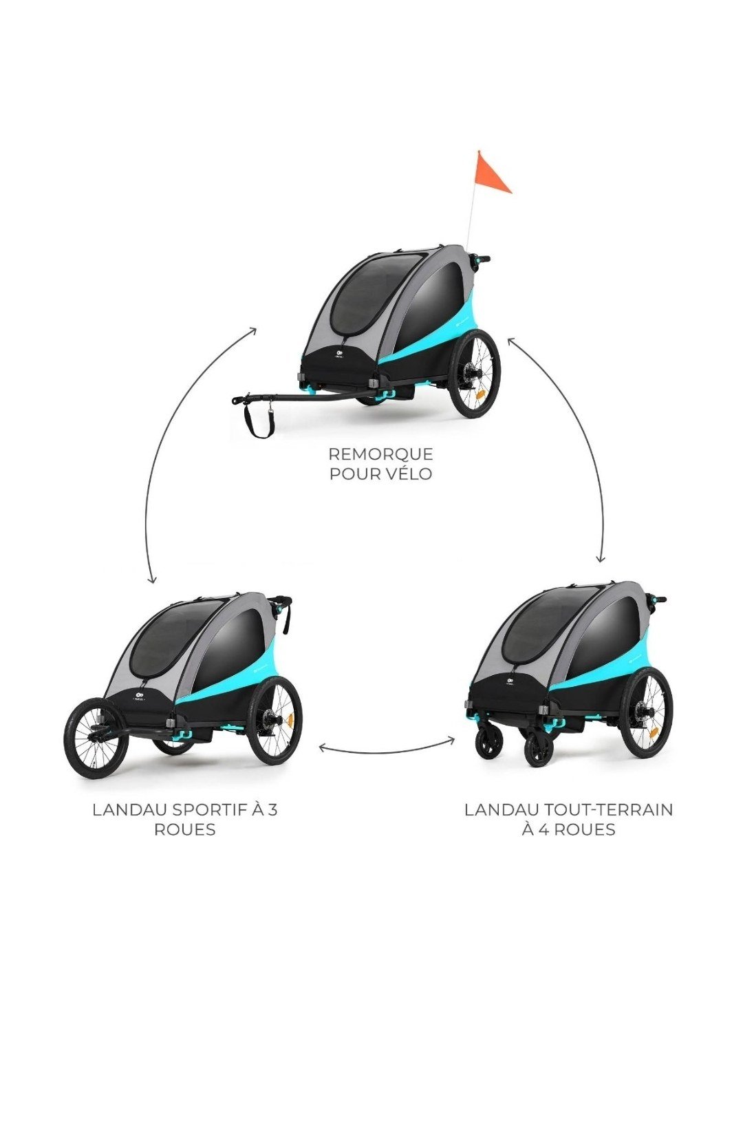 Remorque vélo NAVA 3 en 1 - remorque, poussette et jogger, 1 ou 2 enfants